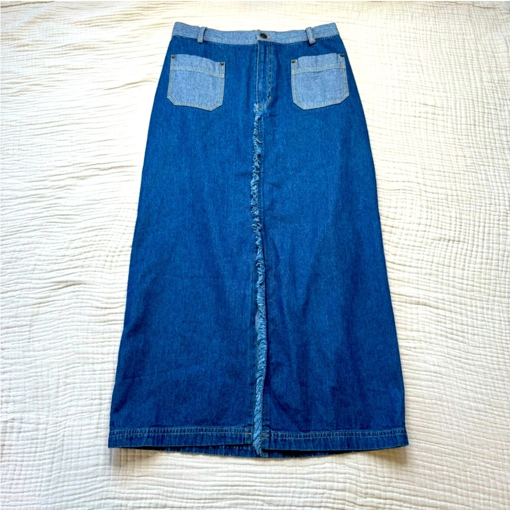 Vintage Kyoto Kasuals Long Modest Blue Jean Denim Skirt Women’s cotton